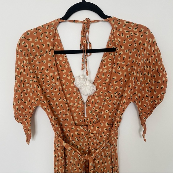 Faithfull the Brand Cedric Orange Floral Jumpsuit - Size XS - Picture 4 of 12